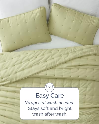 Image of Quilts Queen Size - Bedspread for Queen Size - Lightweight Comforter Set - Quilt Bedding Set for All-Seasons - Soft, Breathable & Comfy - Summer Coverlet with 2 Pillow Shams - 90 inch x 96 inch, Sage Green