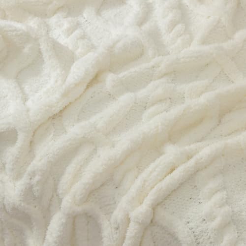 bearberry Plush Fleece Blanket Ultra Cozy & Warm Cable Knit - Machine Washable Throw for Living Room, Bedroom, Office | Lightweight Fuzzy Blanket for Adults, Kids, Pets (Cream, 50”x60”) — view 3