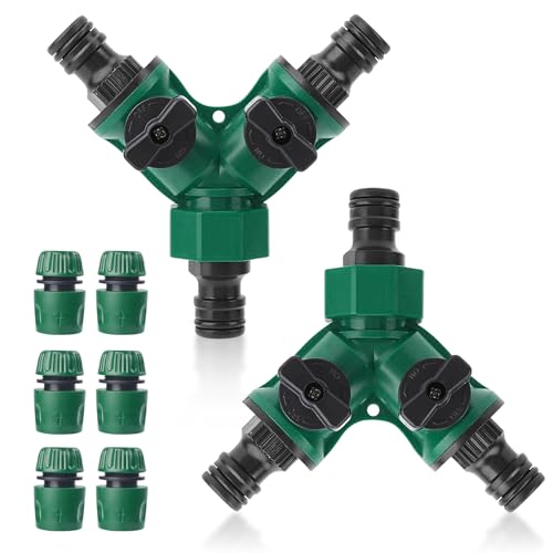 2 Wege Schlauch Rohr Verteiler, Gartenschlauch-Wasserverteiler, 2 Stück 3/4 Zoll 2 Wege Verteiler Wasser mit Ventil, 6 Pcs Schlauchverbinder 1/2 Zoll, für Landschaftsbau, Blumenanbau, Bewässerung
