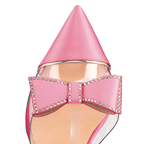FSJ Women Clear T Strap Pointed Toe Stiletto High Heels Dress Pumps Sandals with Rhinestone Studded Bows Size 4-15 US4