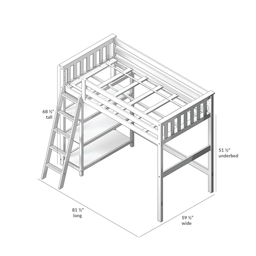 Image of Max & Lily High Loft Bed, Twin Bed Frame For Kids With Bookcase, Clay