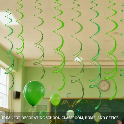 Image of 40Pcs Green Hanging Swirls Party Decorations Plastic Spirals Streamers Foil Ceiling Decor for Birthday St. Patrick's Green-Themed Parties Office Classroom Home
