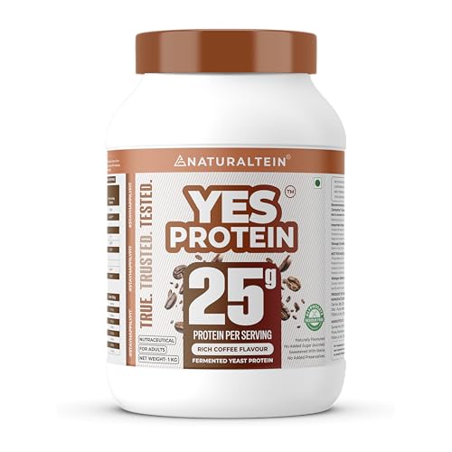 Image of Naturaltein YES Protein 1kg | Fermented Yeast Vegan Protein Powder | Rich Coffee Flavour | 25 g Protein | No Added Sugar | Naturally Sweetened | Digestive Enzymes | Heavy Metal Tested | 28 Servings