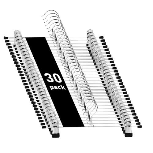 WEIDMAX Grucce per Pantaloni, Appendiabiti Antiscivolo con Clips, Regolabili Grucce in Metallo con Mollette, Salvaspazio Appendini per Pantaloni, Gonne, Calzini, Confezione da 30