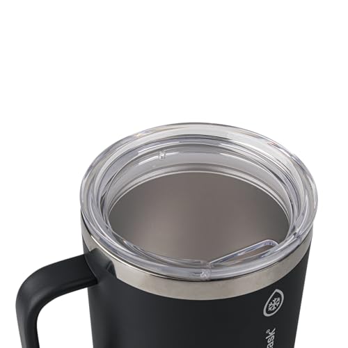 Image of ThermoFlask Insulated Coffee Mug with Handle and Splash-Resistant Lid (12 oz, Jet Black) - Stainless Steel Travel Mug for Coffee & Tea