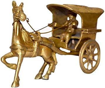 BHARAT HAAT Brass Running Horse Cart Tanga Rath Showpiece Decorative Office Home Table Decor Statue Murti Idol Decoration for Diwali Gift Handicraft Art 3.5 inch Height BH00031