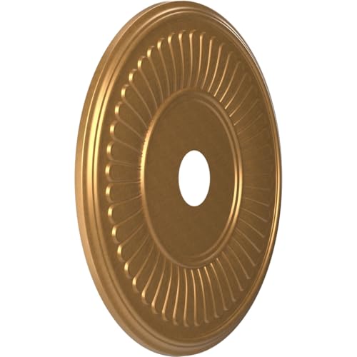 Image of Ekena Millwork CMP22BEBGL Berkshire Thermoformed PVC Ceiling Medallion (Fits Canopies up to 10 1 /8 inch), 22 inchOD x 3 1 /2 inchID x 1 inchP, Bright Coat Gold