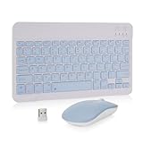 MAYPHY Wireless Mini Keyboard Mouse Combo, Portable Bluetooth Keyboard, 2.4G /BT Dual Mode for iPad, Tablets, Laptops, Silent Keys & Compact Design, UK Layout, Blue - Image 1