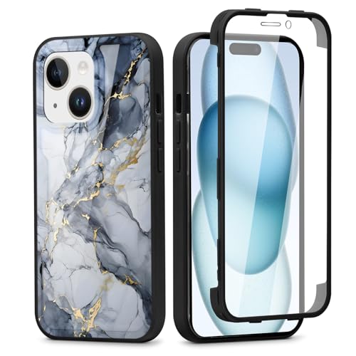 Phoona Custodia per iPhone 15 PLUS Cover 6.7', 360 Gradi Full Body Cover con Aesthetic Motivo Disegni con Protezione Integrata dello Schermo, Silicone TPU Anteriore e PC Indietro Custodia, 09