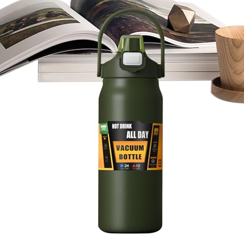 Botella de agua - Botella de agua deportiva | Botella de agua atlética | Pistón de vacío con paja y asa - Botella de agua aislada | Taza de agua de viaje para gimnasio - Senderismo al aire libre e I