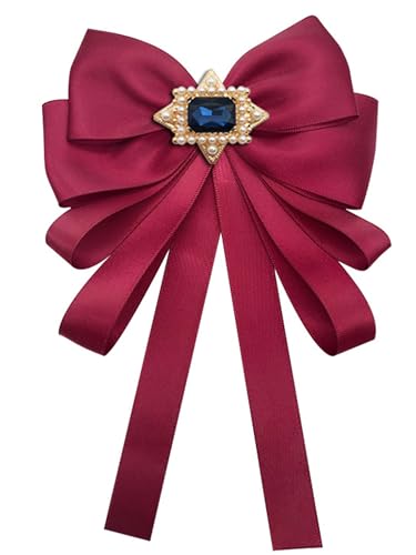Corbata de mujer con lazo grande vintage y broche de diamantes de imitación