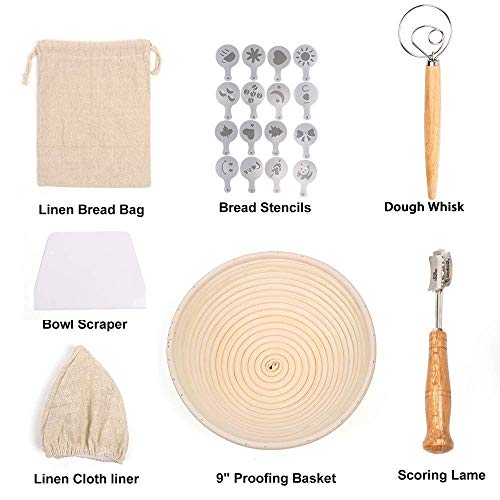 image for QUIENKITCH Bread Proofing Basket 9 Inch, Professional Baking Tool 7 Pa