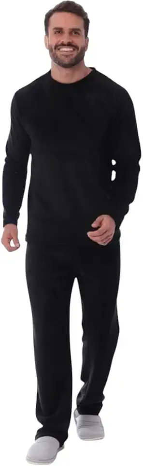 Pijama Masculino de Microfibra, Manga Longa, Tecido Peludinho, Confortável para Inverno, Neutro