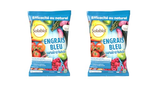 SOLABIOL Engrais Bleu Universel - 2x4Kg - Jusqu'à 100m² - Croissance Rapide & Nutrition Longue Durée - Renforce La Résistance A La Sécheresse - Utilisable En Agriculture Biologique SOBLEU4X2