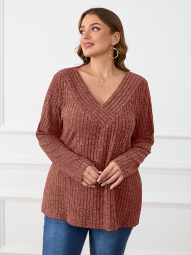 Image of BELAROI Womens Plus Size Sweaters V Neck Fall Tunic Top Pullover Shirts