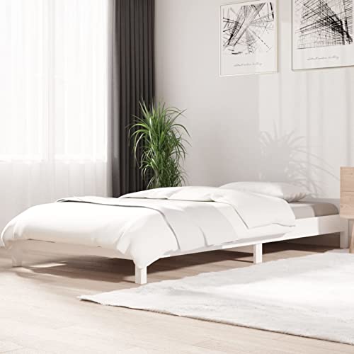Homgoday Cama apilable de color blanco, 90 x 190 cm, de madera maciza de pino, para cama con marco de cama, estructura de cama, marco moderno, estructura para salón, dormitorios