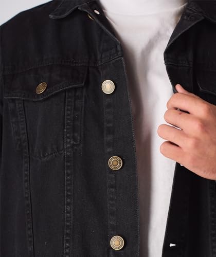 Image of JMOJO Jean Jacket Men - Button Down Trucker Style with Functional Pockets - Classic Mens Denim Jackets for Casual Outfits