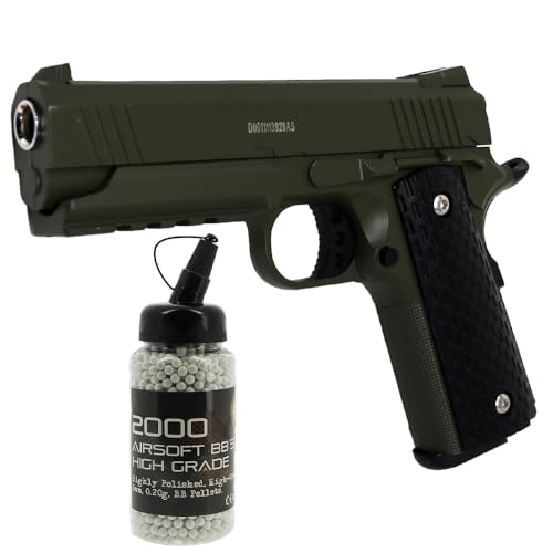 Set: Softair Pistole 19Eleven Vollmetall 0,5 Jule 6 mm BB Federdruck Softair + G8DS® Softair Munition Bio BBS Premium Selection 2000 Stück 0,20 g 6mm (Grün, 1)