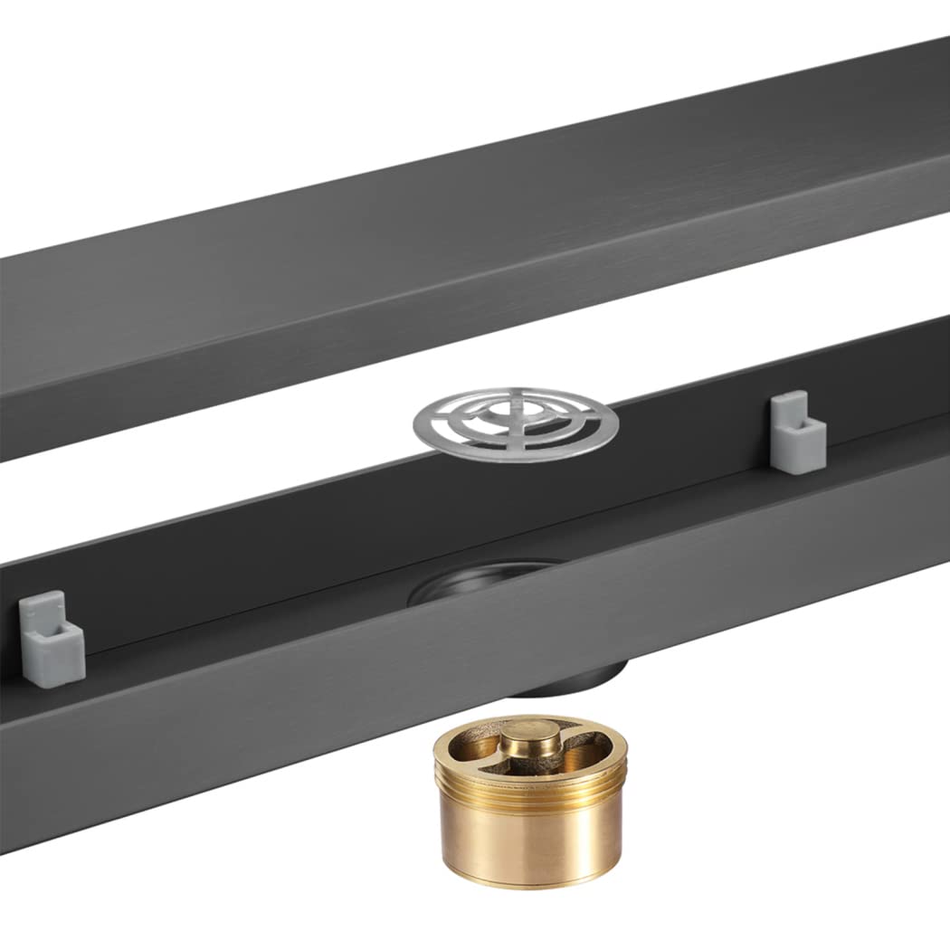WRIST Doccia Lineare da 24 Pollici, Scarico Doccia in Acciaio Inossidabile 304 Scarico Lineare Design Invisibile con Griglia Inserto per Piastrelle, Scarico A Pavimento Doccia Rettangolare,Gun Grey