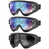 Fulllove Ski Goggles, 3 Pack Snowboard Goggles 100% UV Protection Dustproof Windproof Snow Goggles for Adult Men Women, Youth, Kids, Boys & Girls