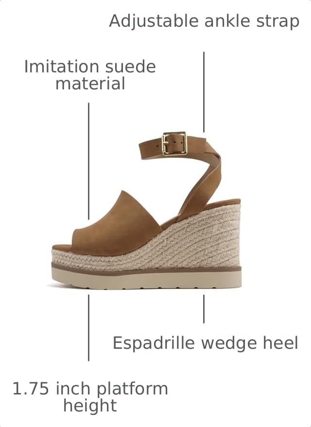 Image of Soda inchStella inch ~ Women Square Peep Toe Single Band Platform Espadrille Wedge Sandals with Adjustable Ankle Strap