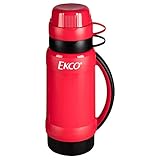 Ekco - Termo de Plástico con Ampolla de Vidrio, Sistema Antigoteo, con Asa y tapadera tipo Taza, Color Rojo, 1.0 Litros