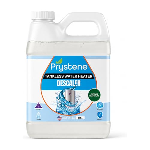 Prystene Tankless Water Heater Descaler — Liquid Descaling & Flushing Solution 32 oz — Removes Limescale, Restores Heating Efficiency & Water Pressure — Food Grade, Made in USA