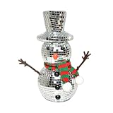 Christmas Snowman Disco Ball Decor, 7.8" Mirror Figurine with Sparkling Reflective Surfaces, Festive Tabletop Centerpiece for Holiday Parties, Winter Home Decor, Xmas Gift