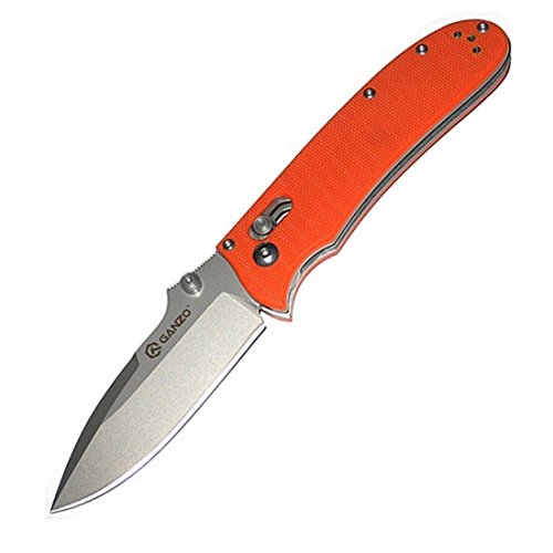 Ganzo G704-OR Orange Folding Knife Camping Knife Hunting Knife EDC Pocket G10 Handle.