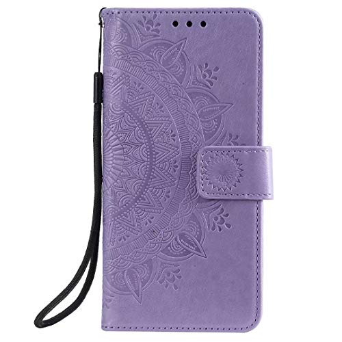 Reevermap Huawei Mate 20 Lite Case, Flip Shockproof Premium PU Leather Wallet Card Slots Embossed Mandala Magnetic Buckle Stand Bumper Phone Cover for Huawei Mate 20 Lite, Purple