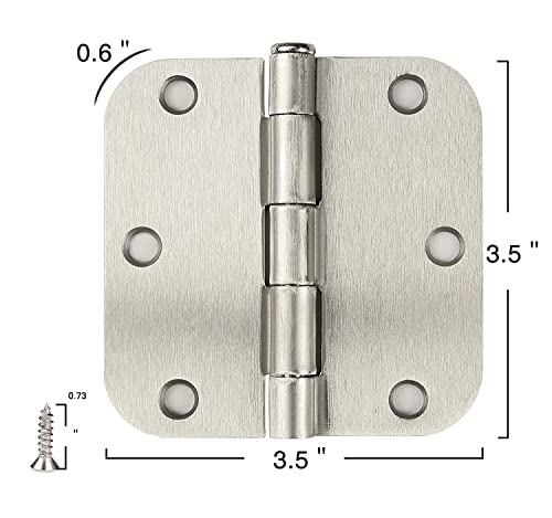 Gdfymi 2 Pack Brushed Nickel Door Hinges, 3.5 Inch Interior Door Hinges With 5/8 Inch Radius Corners Brushed Hinges With 12 Screws #TOP1