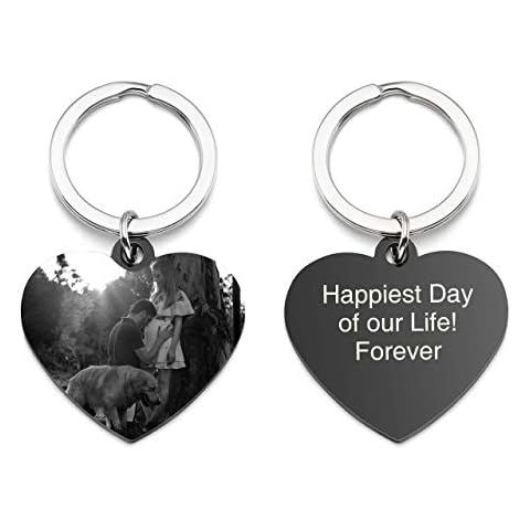 Free Engraving Photo Text Heart Keyring Personalised Customised Picture Message Hearts Charm Pendant Keyrings Keychain Special Date Keepsake Memorial Anniversary Birthday Jewellry Gift Cover