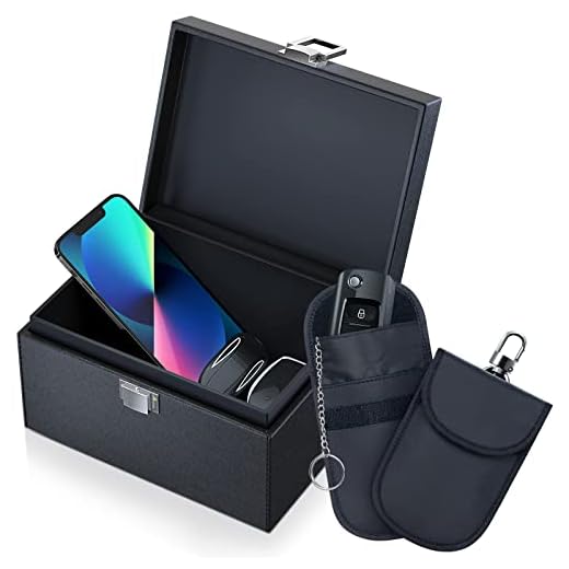 Grande Boite Anti RFID et Etuis Anti RFID Cle Voiture, Ensemble Protection Anti Onde Blocage Signal RFID pour Telephone Carte Credit sans Contact - Noir Cuir