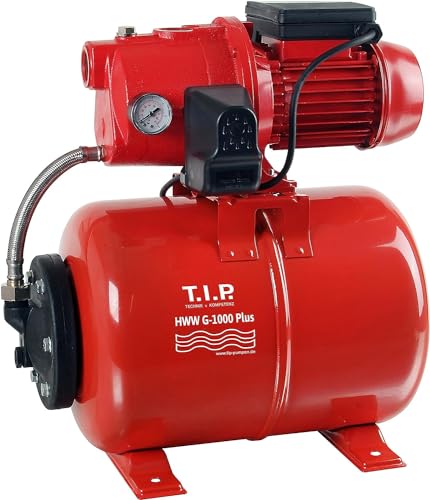 T.I.P. Hauswasserwerk Guss (3.500 l/h Fördermenge, 46 m Förderhöhe, 4,6bar Druck, 800W, Installationsfertige Druckschaltung, 22l Stahl-Druckkessel, robust, laufruhig, Manometer) HWW G-1000 Plus, 30187