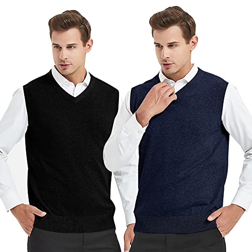 TopTie 2 Pack Window Clerk Sweater Vests for Men, Work Uniform Cotton V-Neck Sweater Vests2
