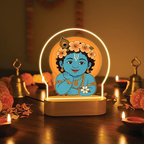 Image of Giftplease Cute Baby Krishna Printed LED Night Light - Bal Gopal Lamp with Warm Glow - Divine Kids Room Decor, Janmashtami Gift, & Spiritual Home Accent GL 06