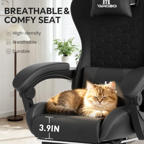 Image of Gaming Chair, Computer Office Chair with Footrest, Adjustable Height & Backrest Gaming Chairs with Swivel for Adults, High Back PU Leather Ergonomic Chair with Lumbar Support, Black