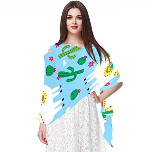 Foulard en mousseline de soie femme motif lama blanc multicolore