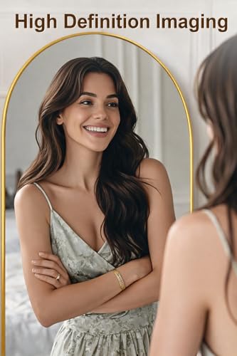 Image of SUNQUEEN Arched Mirror Full Length, 71 inchx32 inch Full Length Mirror with Stand, Standing Floor Mirror Wall, Hanging or Leaning Large Full Body Mirrors for Bedroom Living Room(Gold)