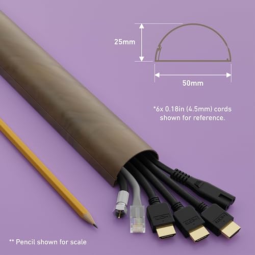 Image of D-Line Half Round Cord Hider, Patented Cable Cover, Hide TV Wall Mount Wires, Raceway for Cords, Decorative Wire Covers, Paintable, Adhesive Cable Concealer, 2in W x 1in H x 39in L, Wood-Effect