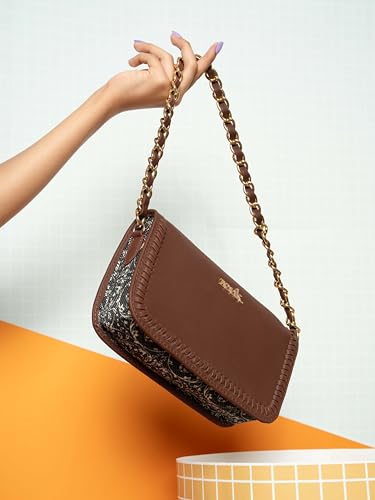 Image of ZOUK Small Shoulder Bag Bag for Women | Stylish Vegan Leather Shoulder Bag with Gold Chain Handle | Water-Resistant | Chic & Handcrafted Purse |