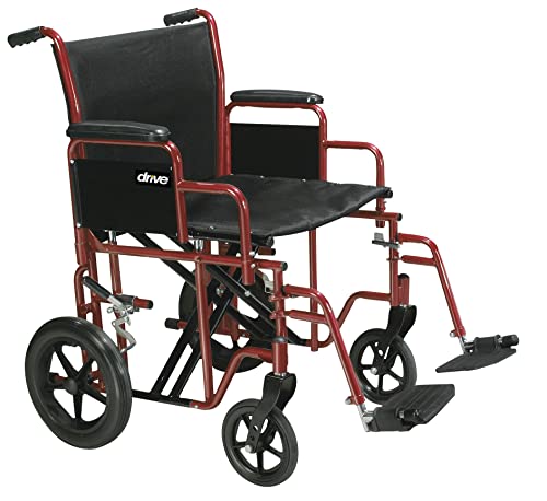 Drive Medical BTR22-R Bariatric Heavy Duty Transport Wheelchair, Red