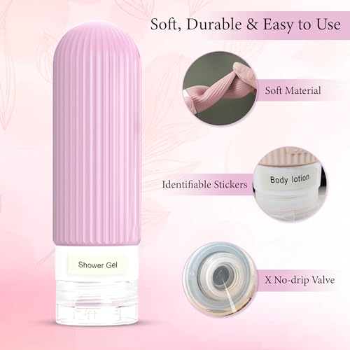 Image of GLUN 90ML Refillable Squeezable Bottle Set, 4 Designer Bottle Tubes Each 90ml Bottles for Toiletries Like Liquid Shampoos, Liquid Soap & Moisturiser