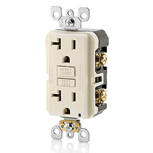 Image of Leviton GFCI Outlet, 20 Amp, Self Test, Non Tamper-Resistant with LED Indicator Light, Protection from Electric Shock and Electrocution, GFNT2-T, Light Almond
