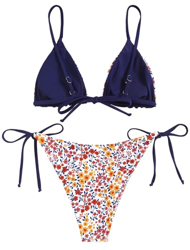 Image of ZAFUL Women's Triangle Bikini Floral String Bikini Set Two Piece Swimsuit Bathing Suits