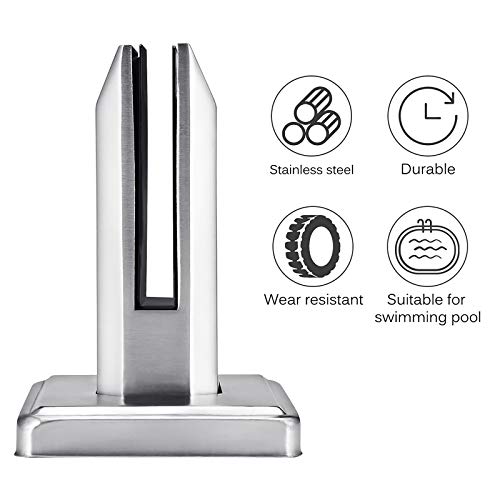 Stehende Glasklemme, 304 Edelstahl Glashalter Halterungen mit 4 Schrauben für Schwimmbad, Balkon, Zaunklemme aus Glas für 8-12 mm / 0,3-0,5 Zoll Glas (quadratisch)