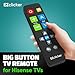 Hisense Replacement TV Remote Compatible with Hisense TV's ONLY (Black) Big Button TV Remote Control, Simplified and Easy to Use (2xAAA Batteries not Included)