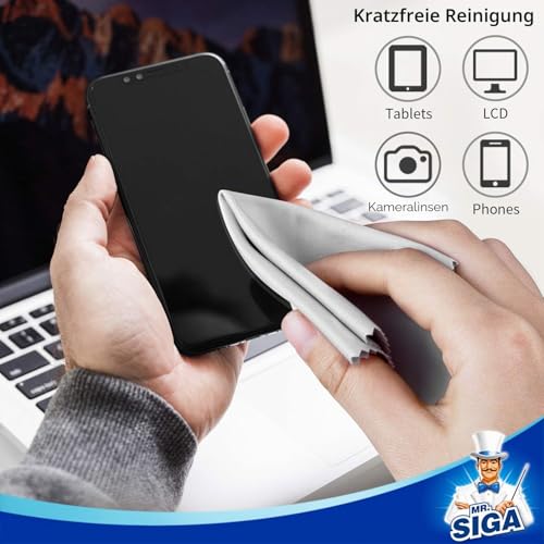 MR.SIGA Hochwertig Mikrofaser-Reinigungstücher Brillenputztuch für Brillen, Bildschirme, Tabletten, Gläser, 12er Pack, 6 x 7 Zoll (15 x 18 cm), Marine/Grau