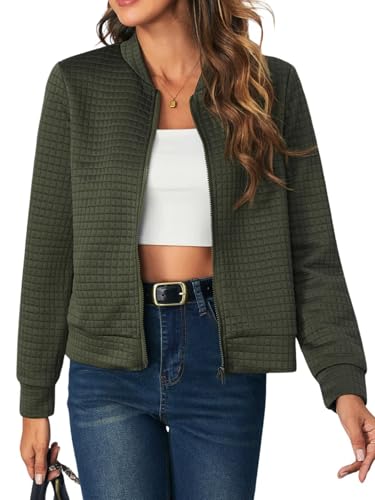 SOLY HUX Women's Lightweight Bomber Jacket Fall Fashion Zip Up Long Sleeve Sweatshirt Casual Outfits 2025