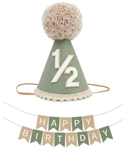 Image of piercing Half Birthday Decoration for kids, 1 /2 Birthday Decorations for kids, Half Way to One Decoration, Half Birthday Cap, Adorable Party Hat Milestone, Great for Photo Shoots
